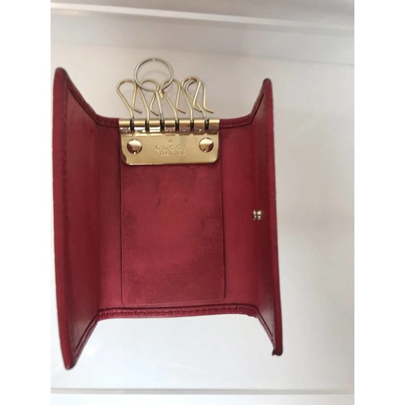 Vintage GUCCI Key Holder, Red with Gold, Micro GG Key & Card case, Guccissima - Picture 11 of 15